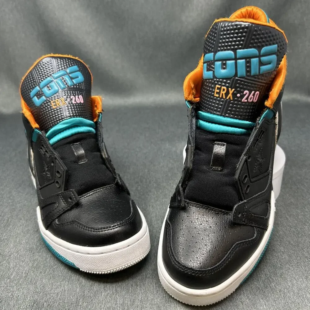 VTG Leather Converse Sneaker Youth US 4.5 Animal Black Teal Orange CONS ERX-260
